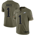 Trusc P.Eagles #1 Jalen Hurts Player Salute To Service Olive Stitched Jerseys