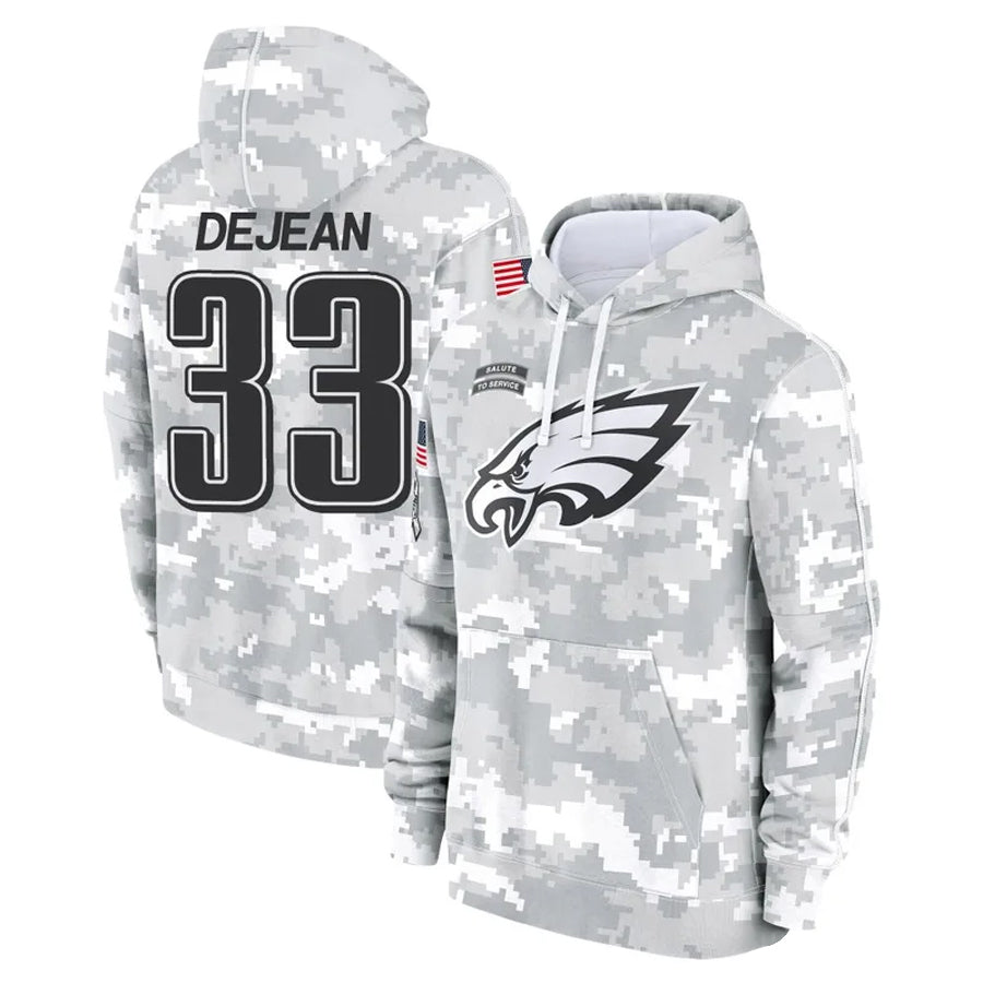 Trusc P.Eagles #33 Cooper DeJean Player Military Hoodie Arctic Camo Salute To Service Stitched Jerseys