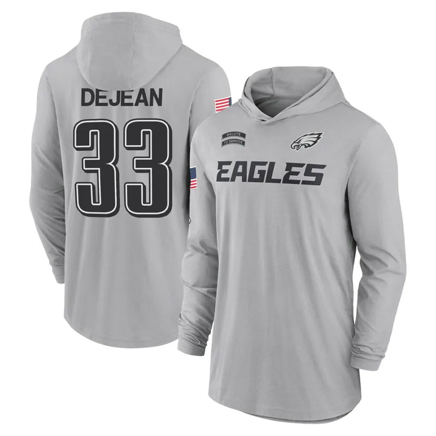 Trusc P.Eagles #33 Cooper DeJean Player Military Hoodie Gray Salute To Service Stitched Jerseys