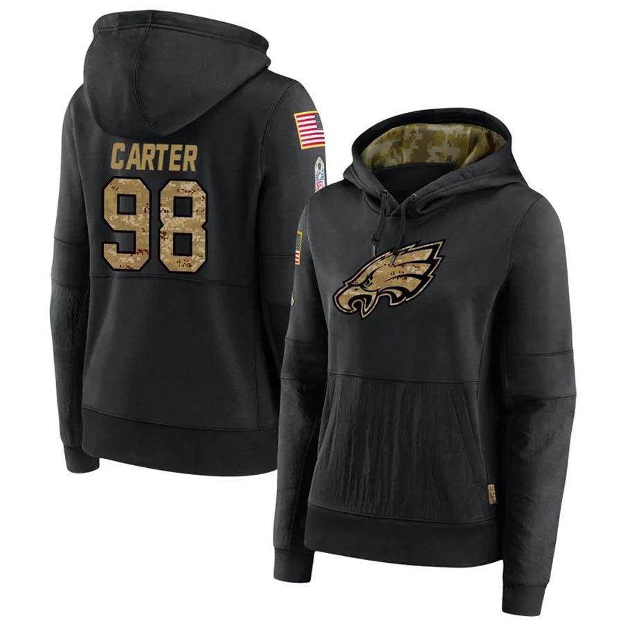 Trusc P.Eagles #98 Jalen Carter Player Black Military Hoodie Game Stitched Jerseys