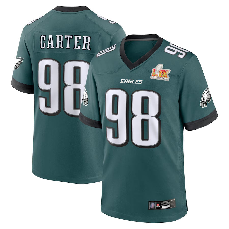 Trusc P.Eagles #98 Jalen Carter Player Midnight Green Super Bowl LIX Game Stitched Jerseys