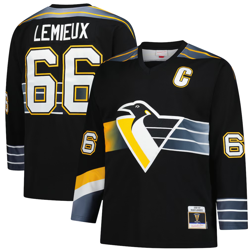 Trusc P.Penguins #66 Mario Lemieux Mitchell & Ness Black 1996-97 Blue Line 2.0 Jerseys