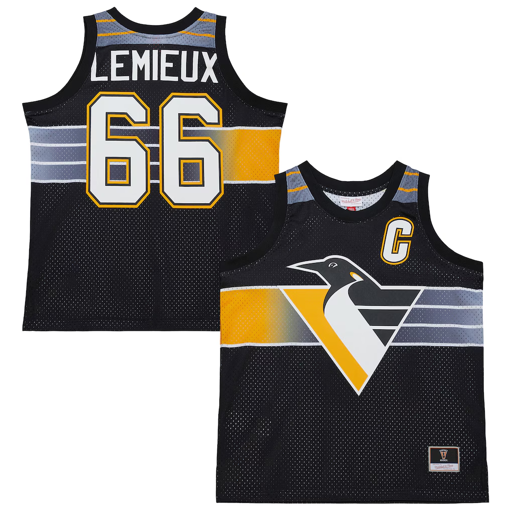 Trusc P.Penguins #66 Mario Lemieux Mitchell & Ness Black Maxxed Out Fashion Basketball Jerseys