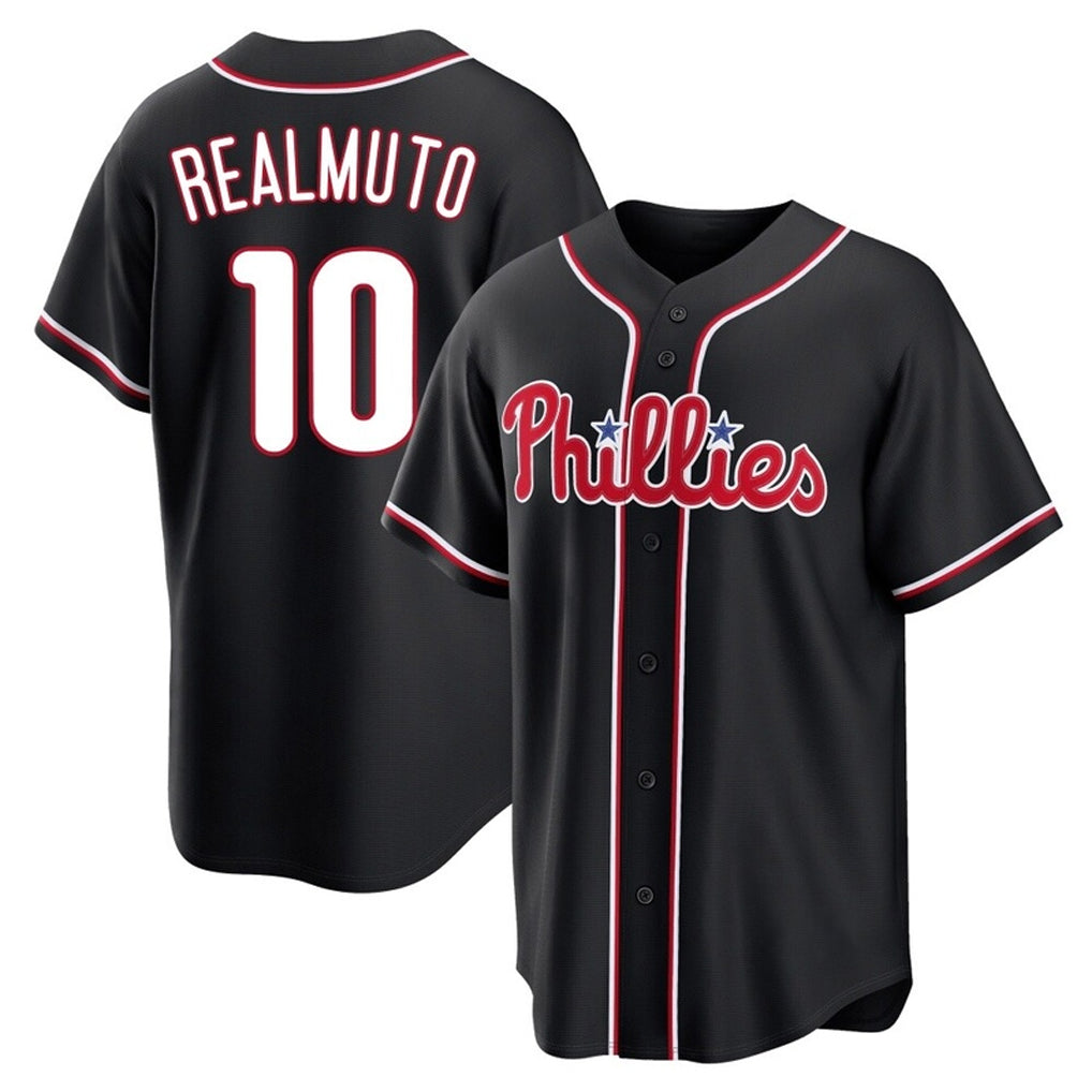 Trusc P.Phillies #10 J.T. Realmuto Player Black Fashion Out Home Game Stitched Jerseys