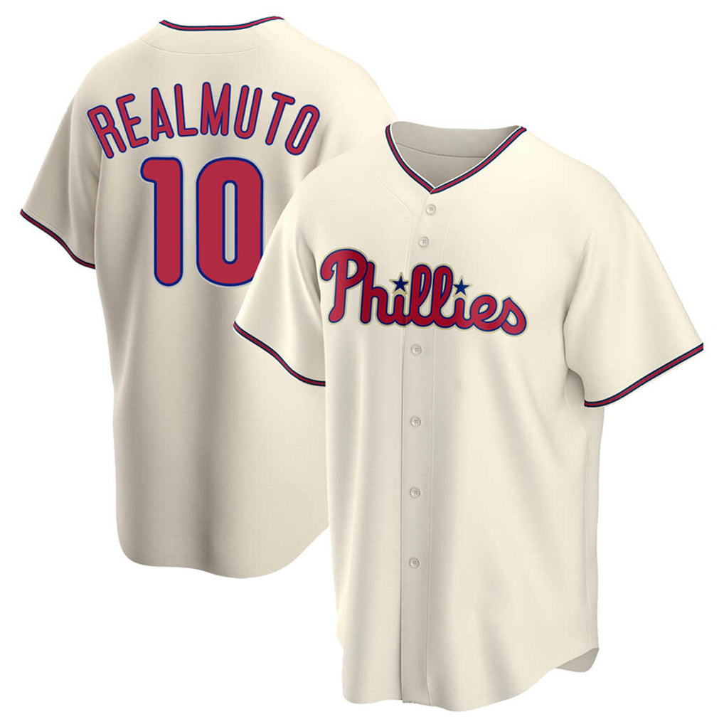 Trusc P.Phillies #10 J.T. Realmuto Player Cream Home Game Stitched Jerseys