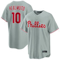 Trusc P.Phillies #10 J.T. Realmuto Player Gray Home Game Stitched Jerseys
