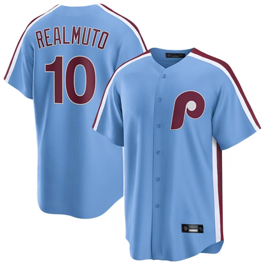 Trusc P.Phillies #10 J.T. Realmuto Player Light Blue Home Game Stitched Jerseys