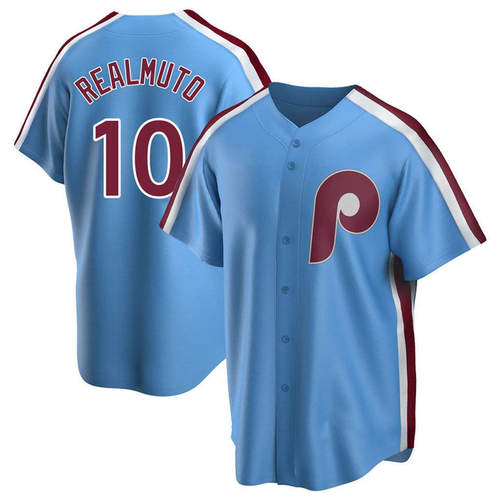 Trusc P.Phillies #10 J.T. Realmuto Player Light Blue Replica Game Stitched Jerseys