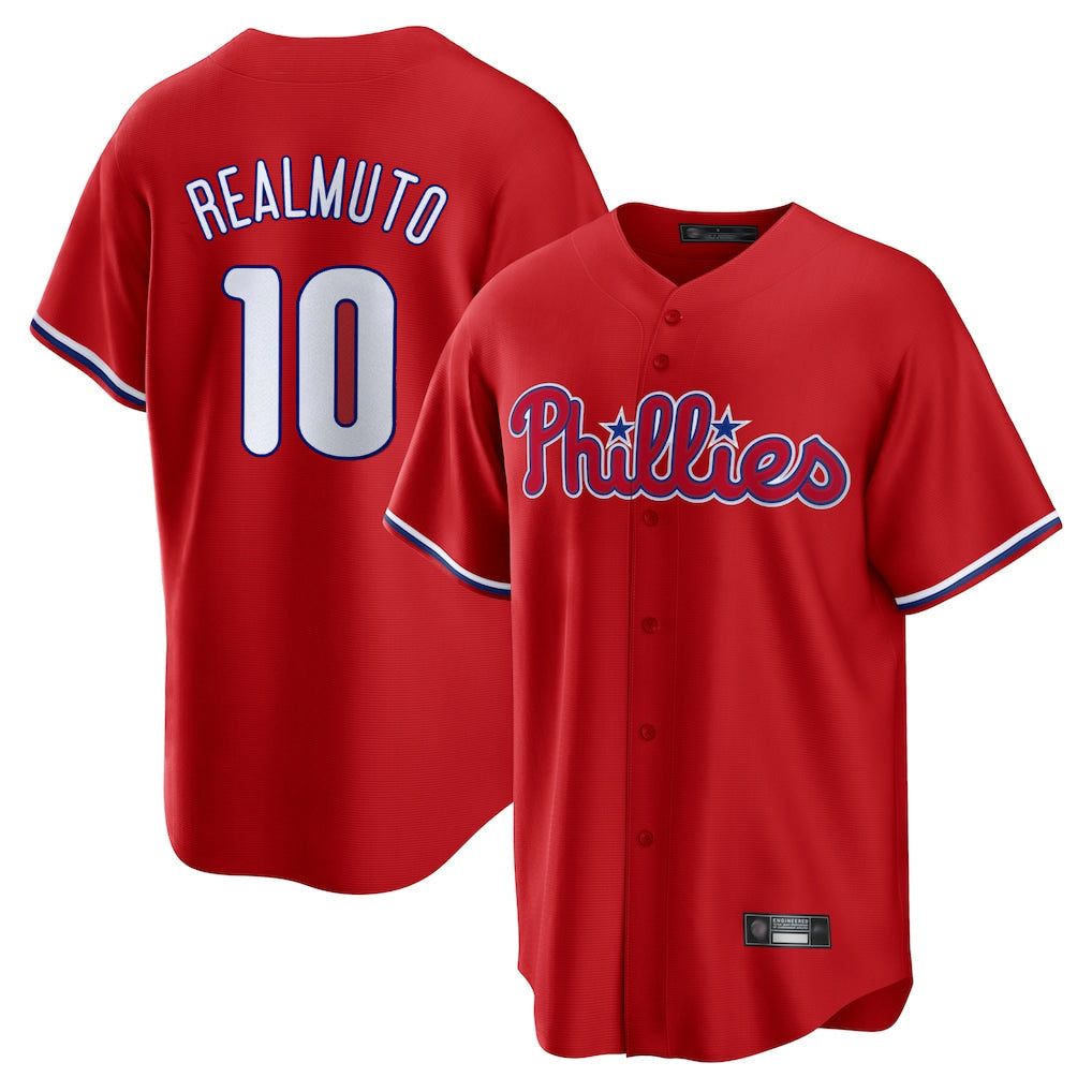 Trusc P.Phillies #10 J.T. Realmuto Player Red Home Game Stitched Jerseys