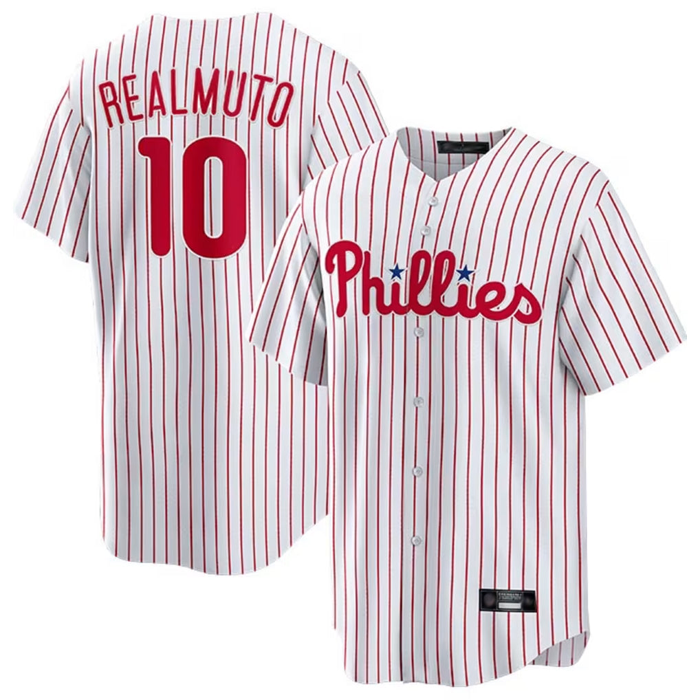 Trusc P.Phillies #10 J.T. Realmuto Player White Home Game Stitched Jerseys