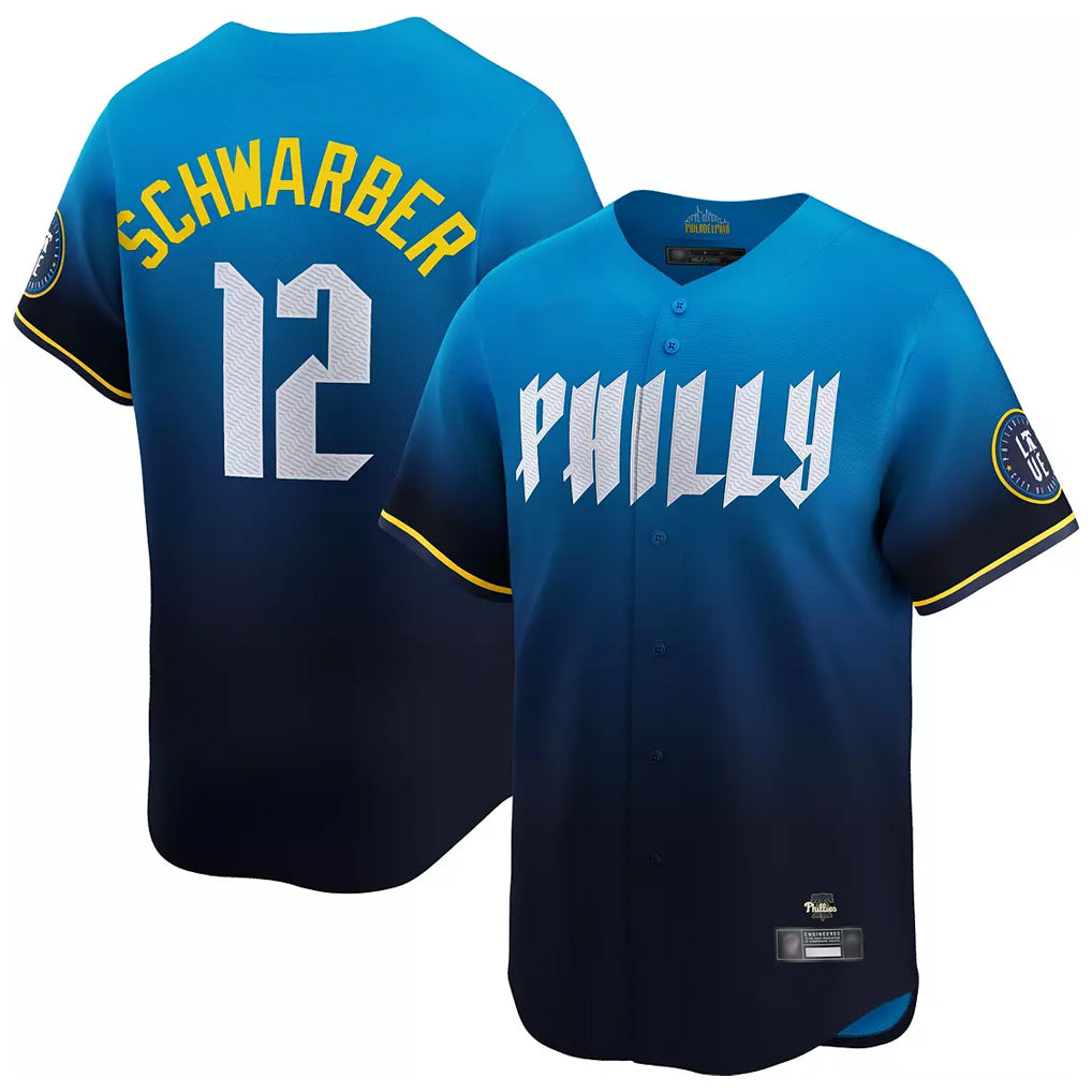 Trusc P.Phillies #12 Kyle Schwarber Player Blue City Connect Home Limited Stitched Jerseys