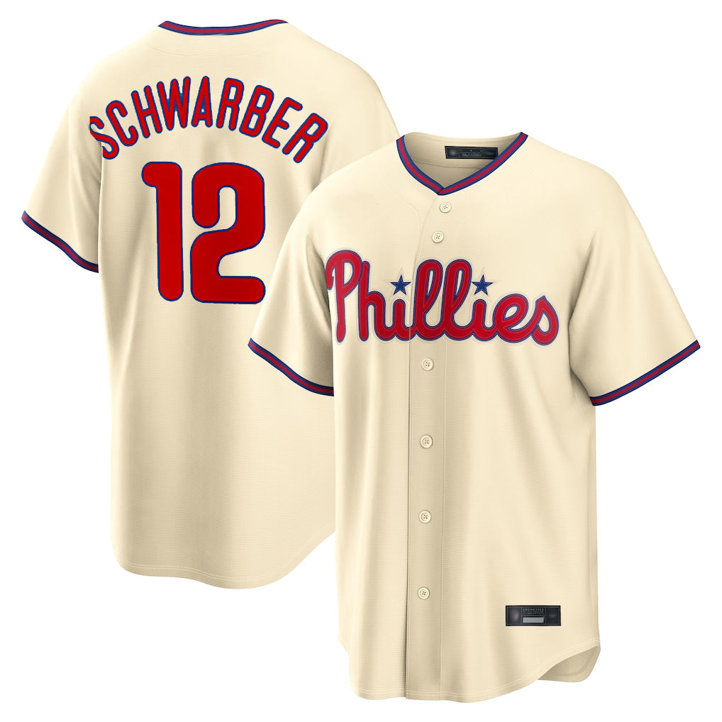 Trusc P.Phillies #12 Kyle Schwarber Player Cream Home Game Stitched Jerseys