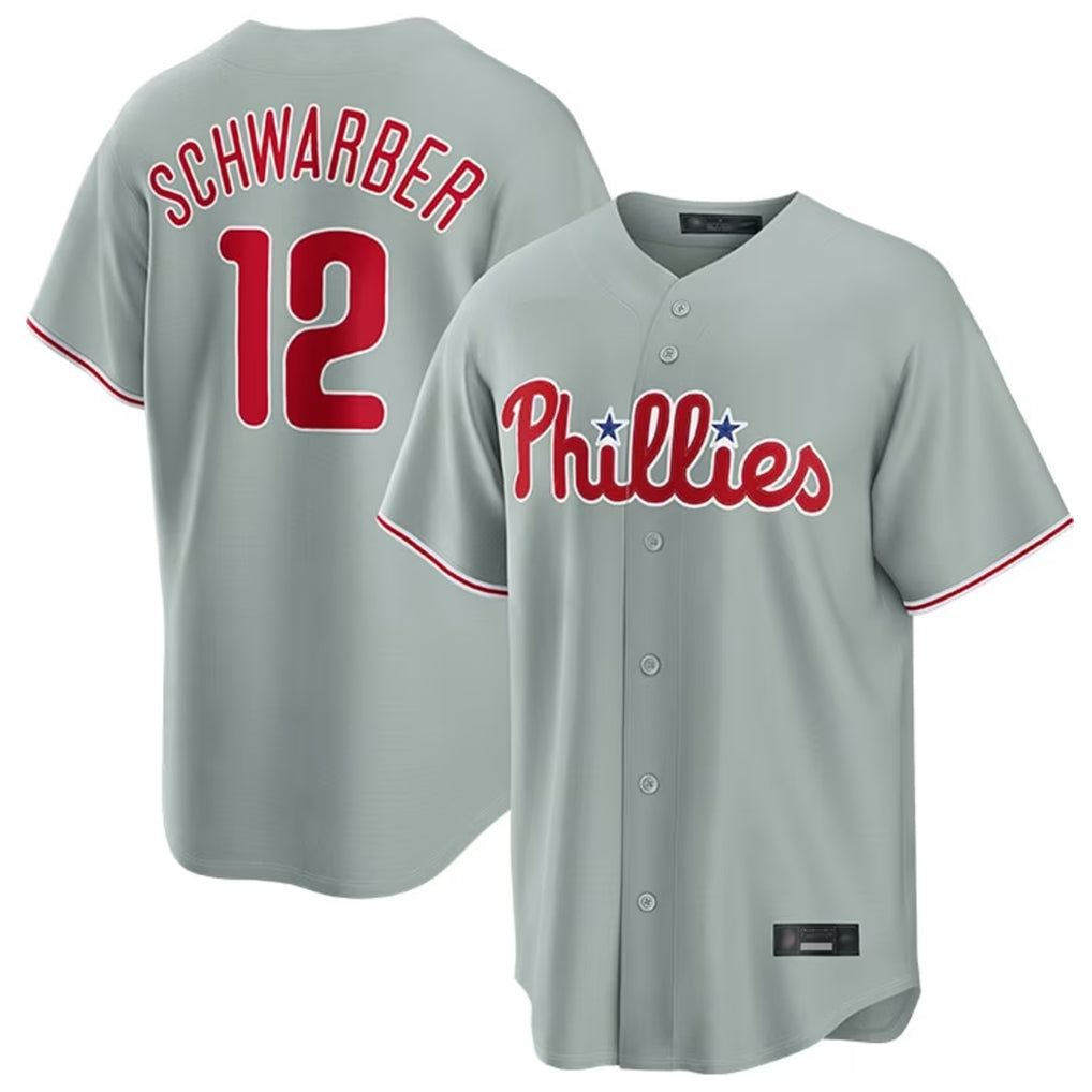 Trusc P.Phillies #12 Kyle Schwarber Player Gray Home Game Stitched Jerseys