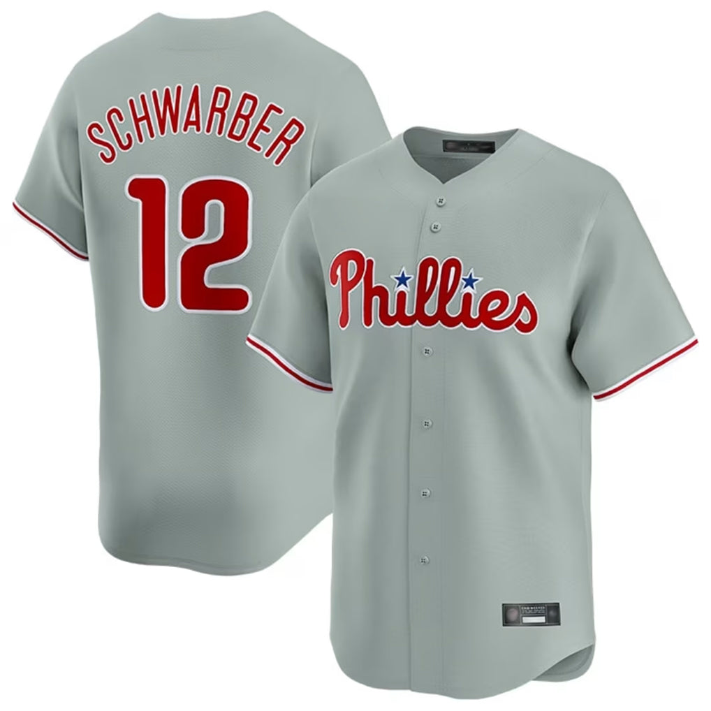 Trusc P.Phillies #12 Kyle Schwarber Player Gray Home Limited Stitched Jerseys
