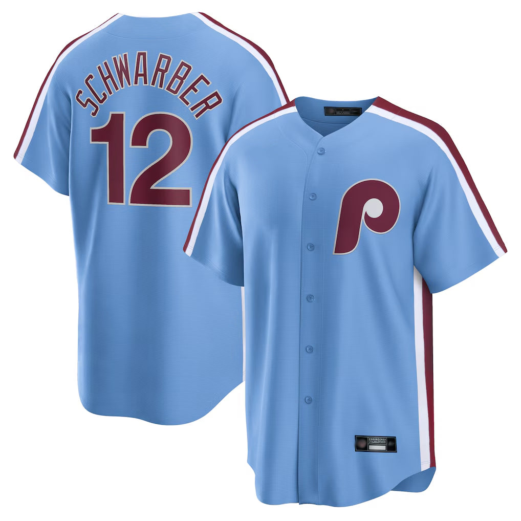 Trusc P.Phillies #12 Kyle Schwarber Player Light Blue Home Game Stitched Jerseys