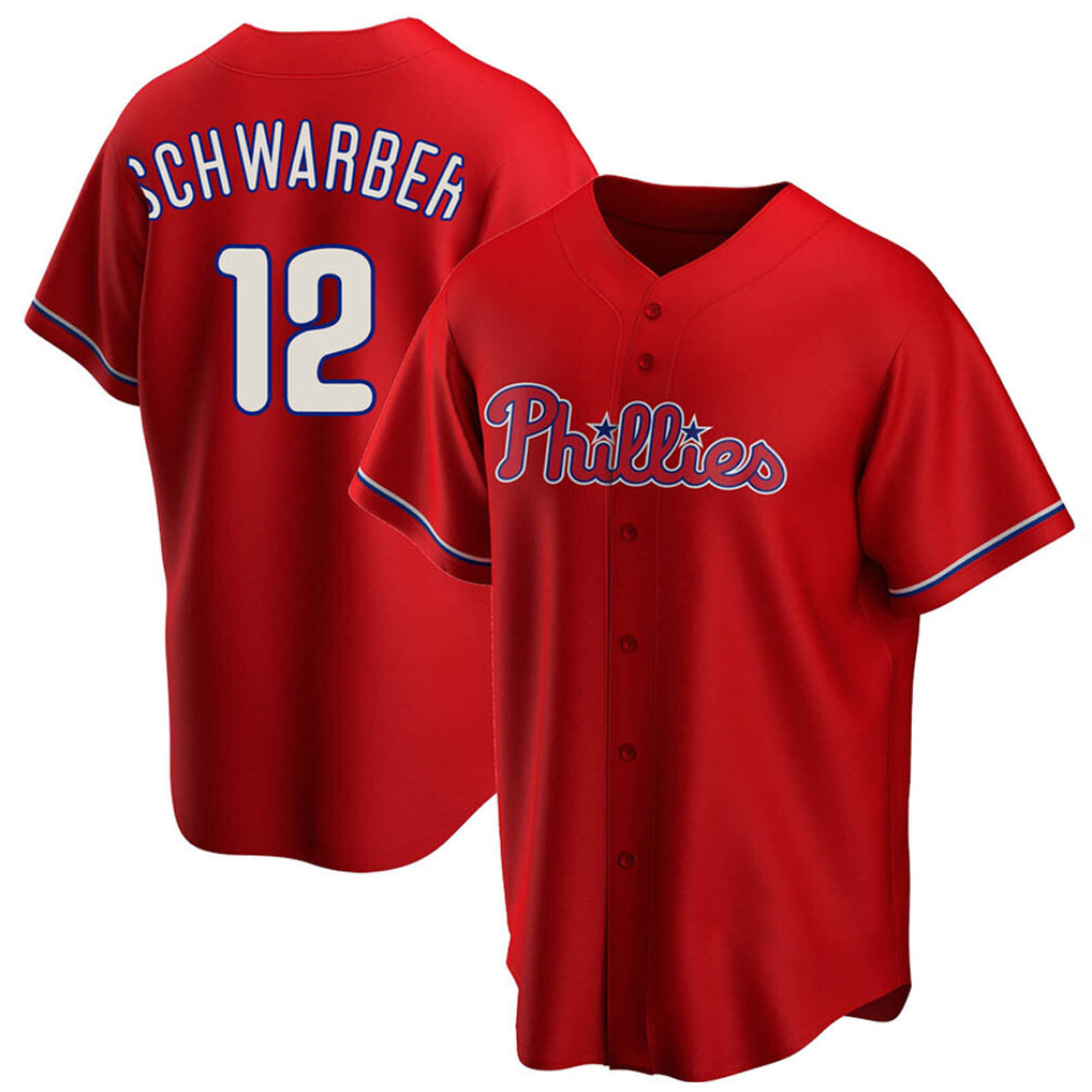 Trusc P.Phillies #12 Kyle Schwarber Player Red Home Game Stitched Jerseys