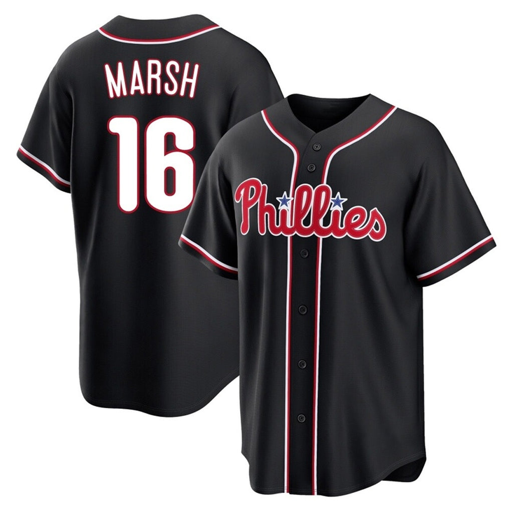 Trusc P.Phillies #16 Brandon Marsh Player Black Fashion Out Home Game Stitched Jerseys