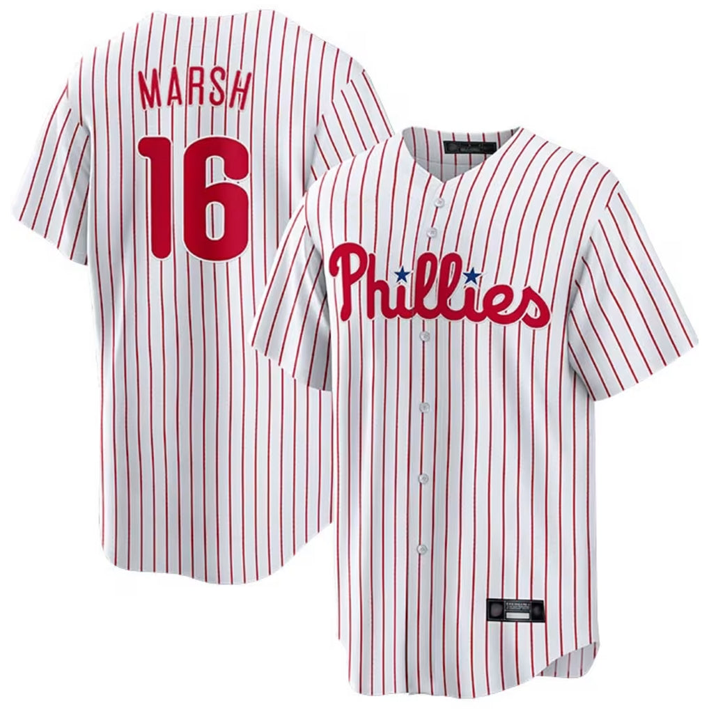 Trusc P.Phillies #16 Brandon Marsh Player White Home Game Stitched Jerseys
