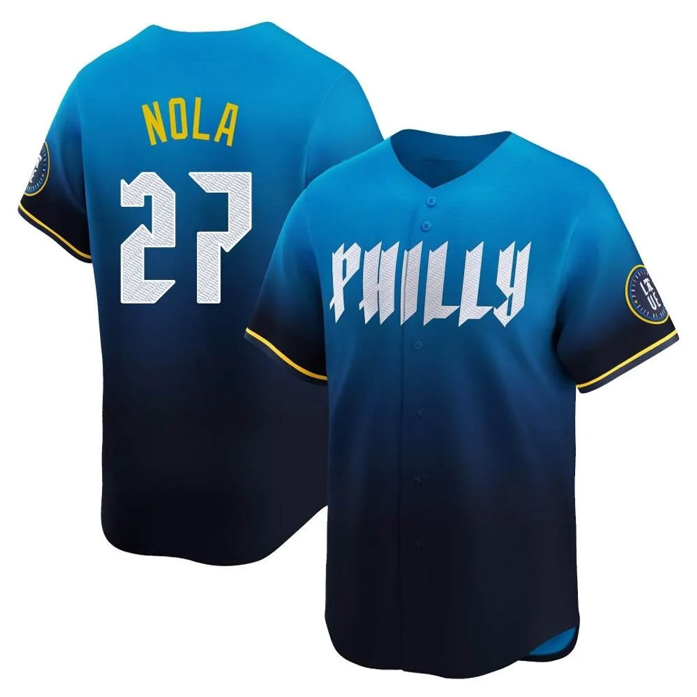 Trusc P.Phillies #27 Aaron Nola Player Blue City Connect Home Limited Stitched Jerseys
