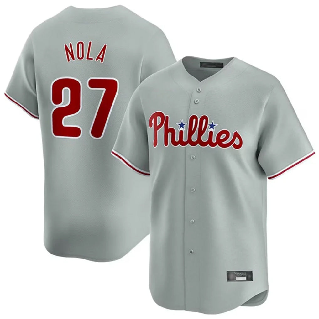Trusc P.Phillies #27 Aaron Nola Player Gray Home Limited Stitched Jerseys