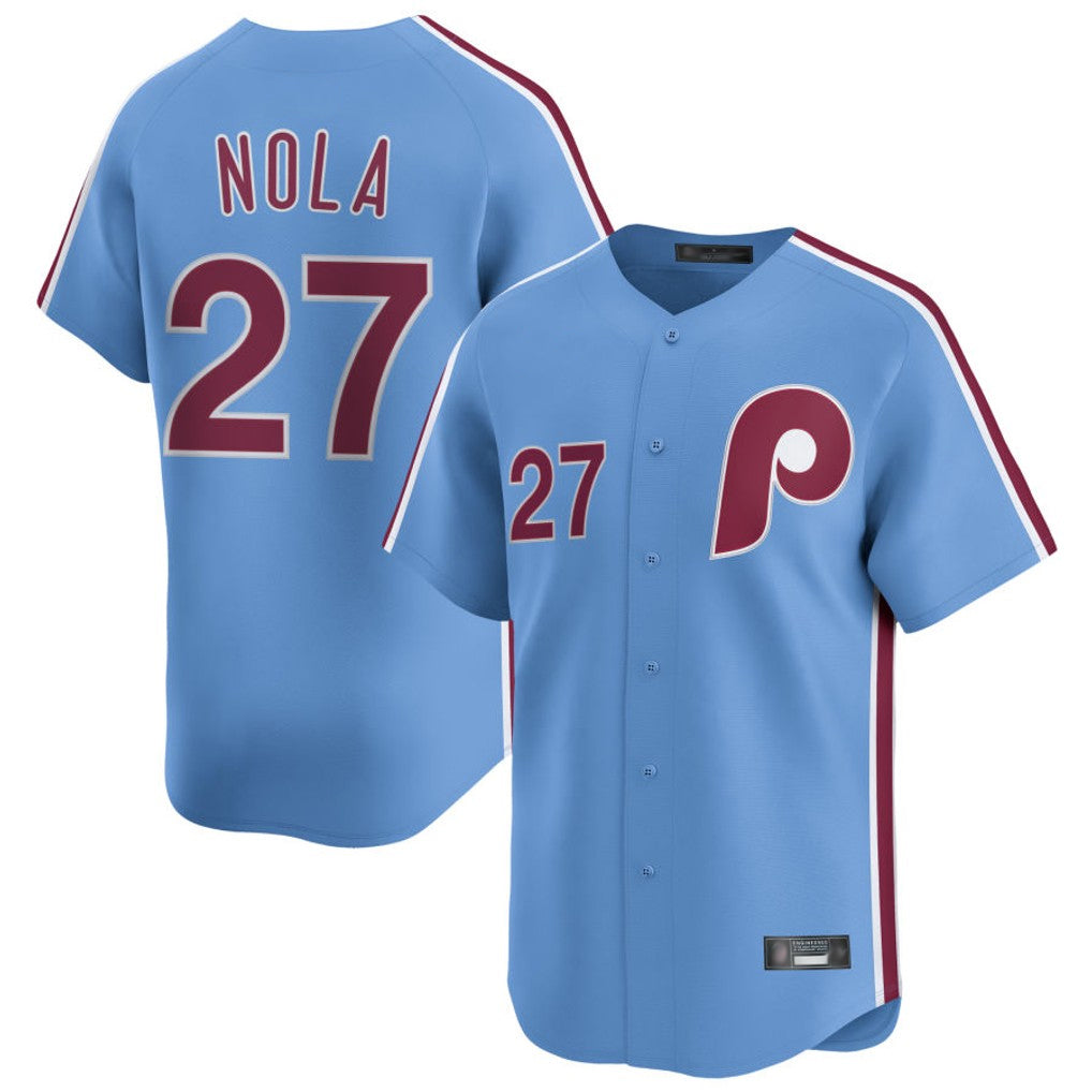 Trusc P.Phillies #27 Aaron Nola Player Light Blue Home Limited Stitched Jerseys