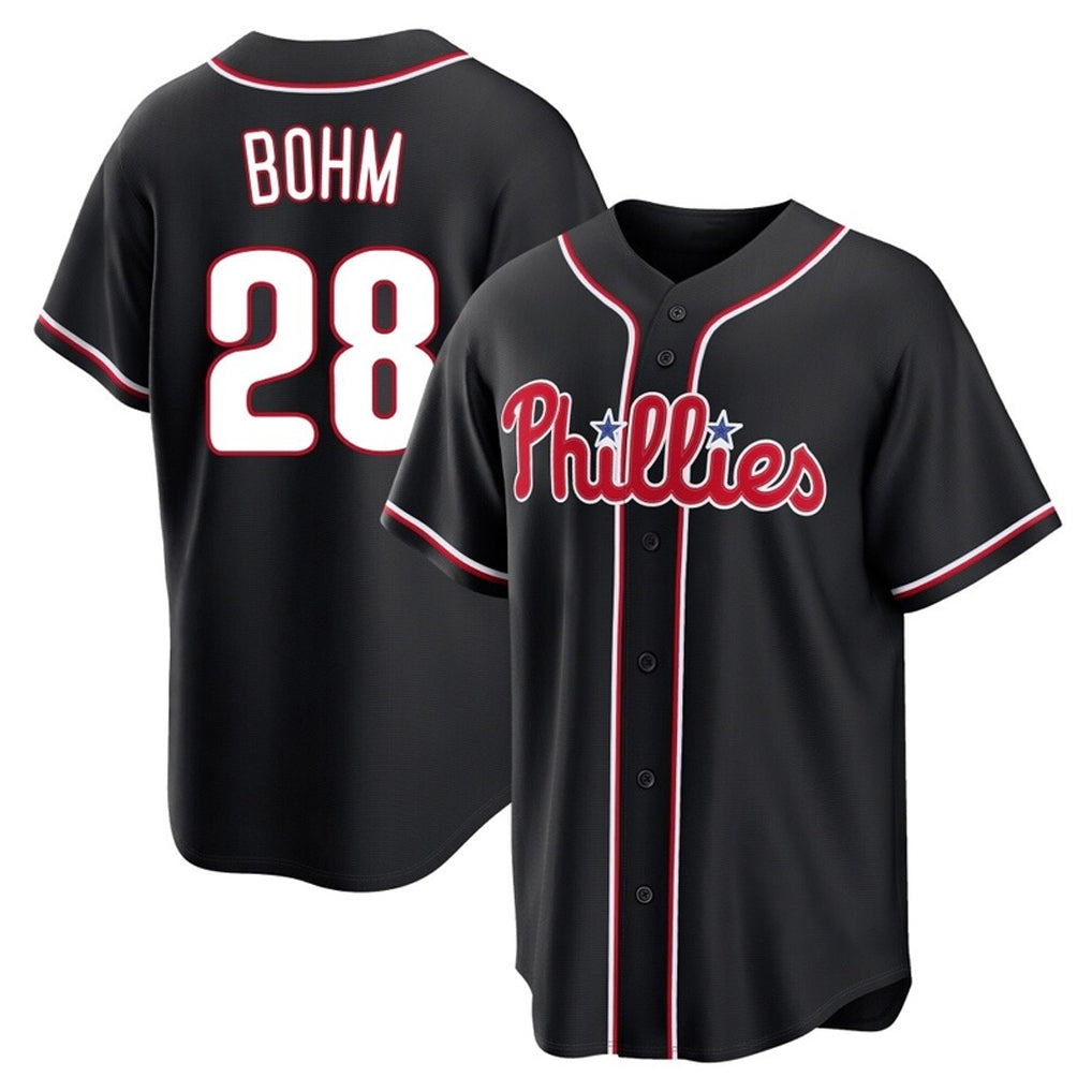 Trusc P.Phillies #28 Alec Bohm Player Black Fashion Out Home Game Stitched Jerseys