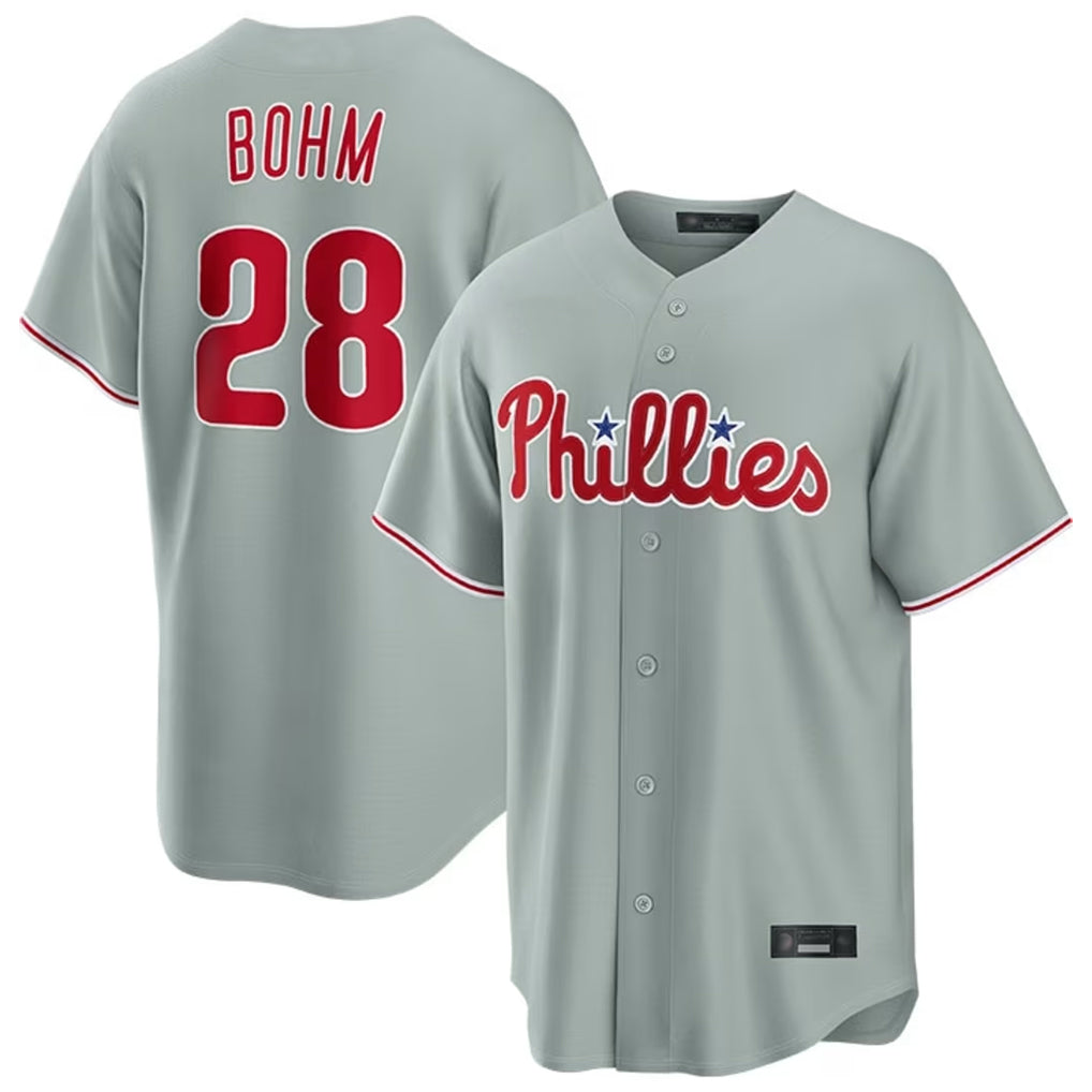 Trusc P.Phillies #28 Alec Bohm Player Gray Home Game Stitched Jerseys