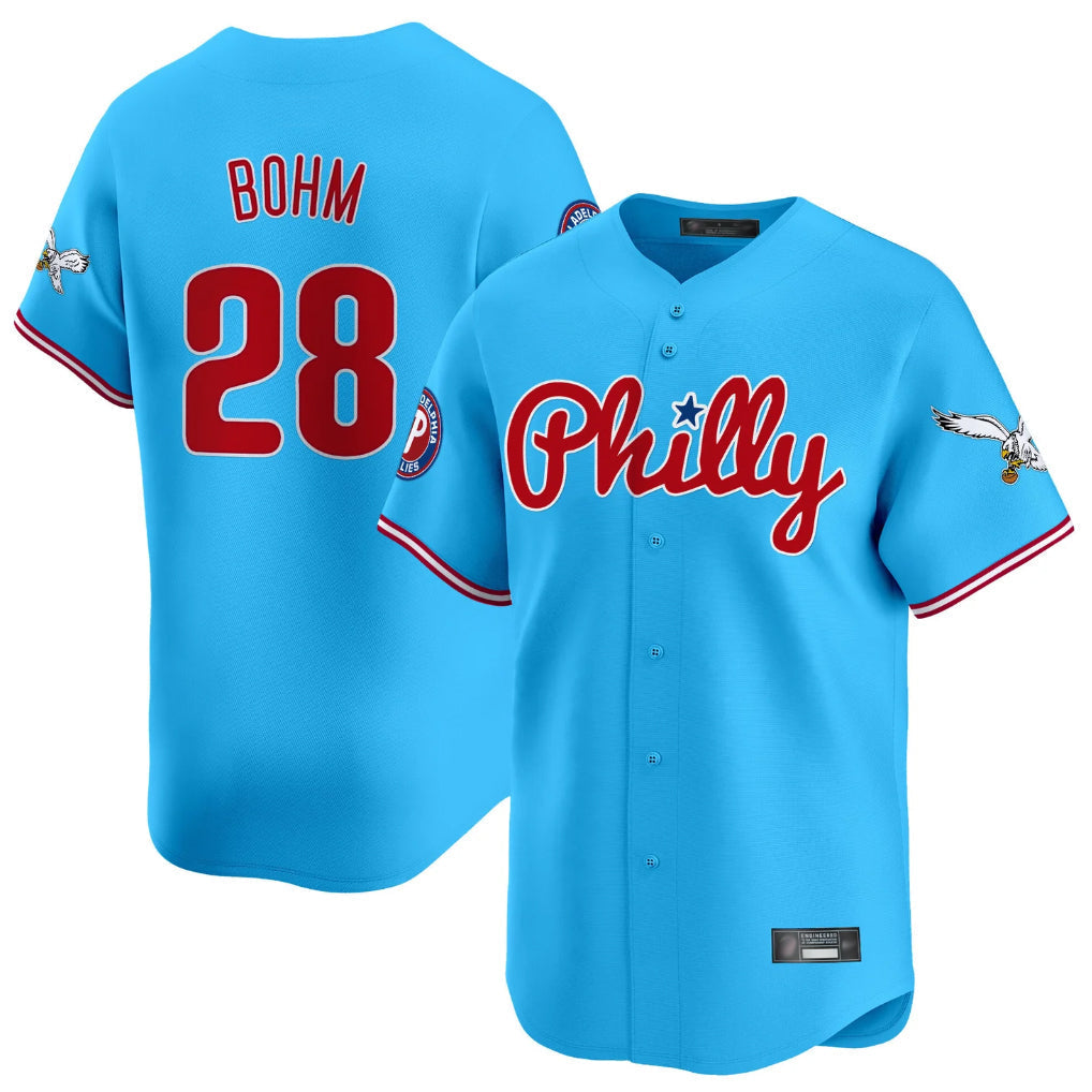 Trusc P.Phillies #28 Alec Bohm Player Light Blue Phillies & Eagles Vapor Premier Limited Home Stitched Jerseys