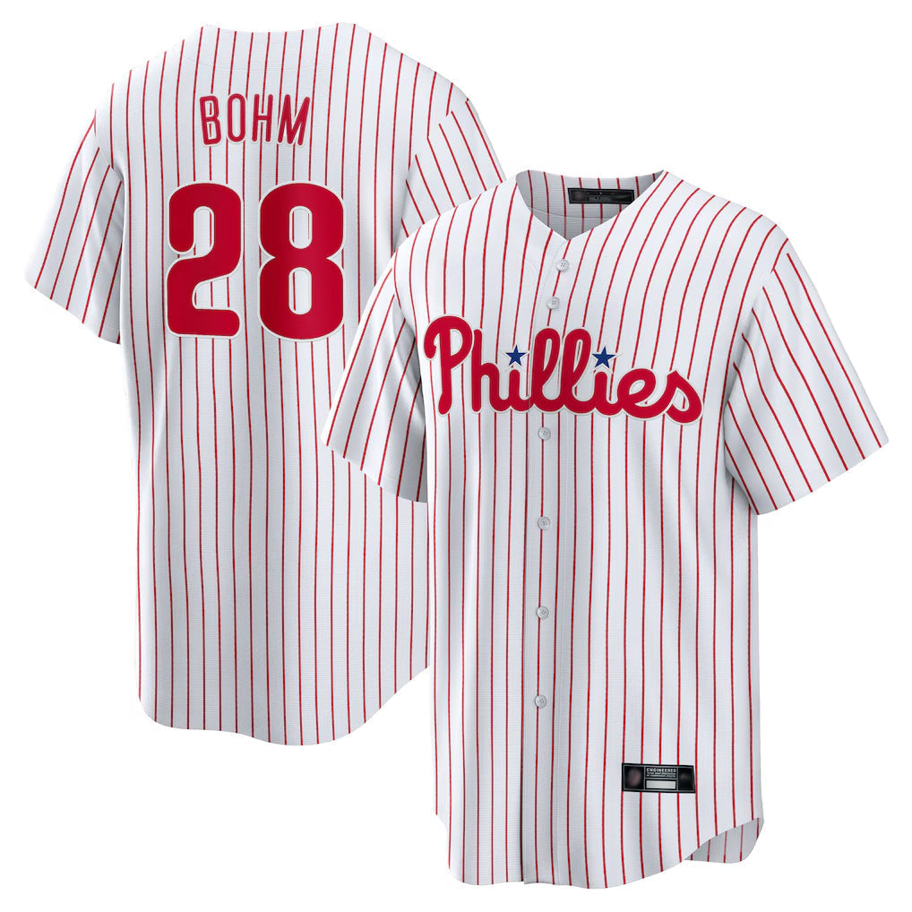 Trusc P.Phillies #28 Alec Bohm Player White Home Game Stitched Jerseys