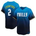 Trusc P.Phillies #2 Justin Crawford Player Blue City Connect Home Limited Stitched Jerseys