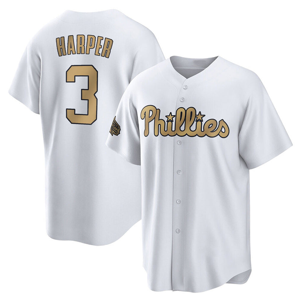 Trusc P.Phillies #3 Bryce Harper Player Gold All-Star Home Game Stitched Jerseys