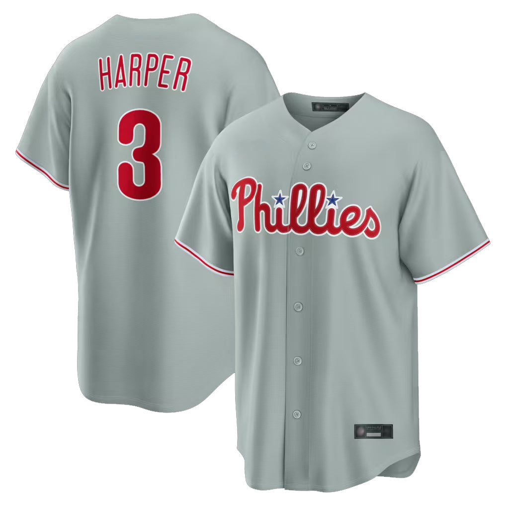 Trusc P.Phillies #3 Bryce Harper Player Gray Home Game Stitched Jerseys