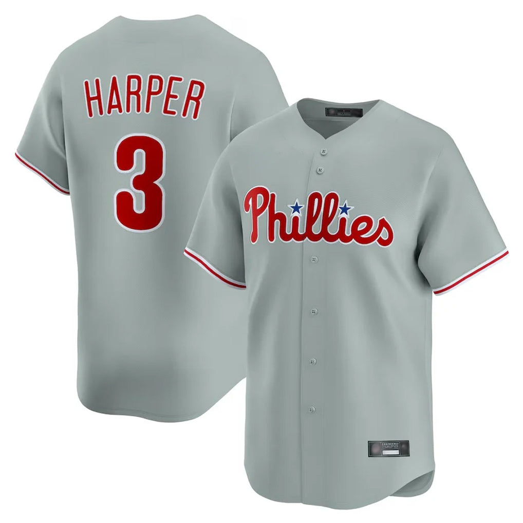 Trusc P.Phillies #3 Bryce Harper Player Gray Home Limited Stitched Jerseys