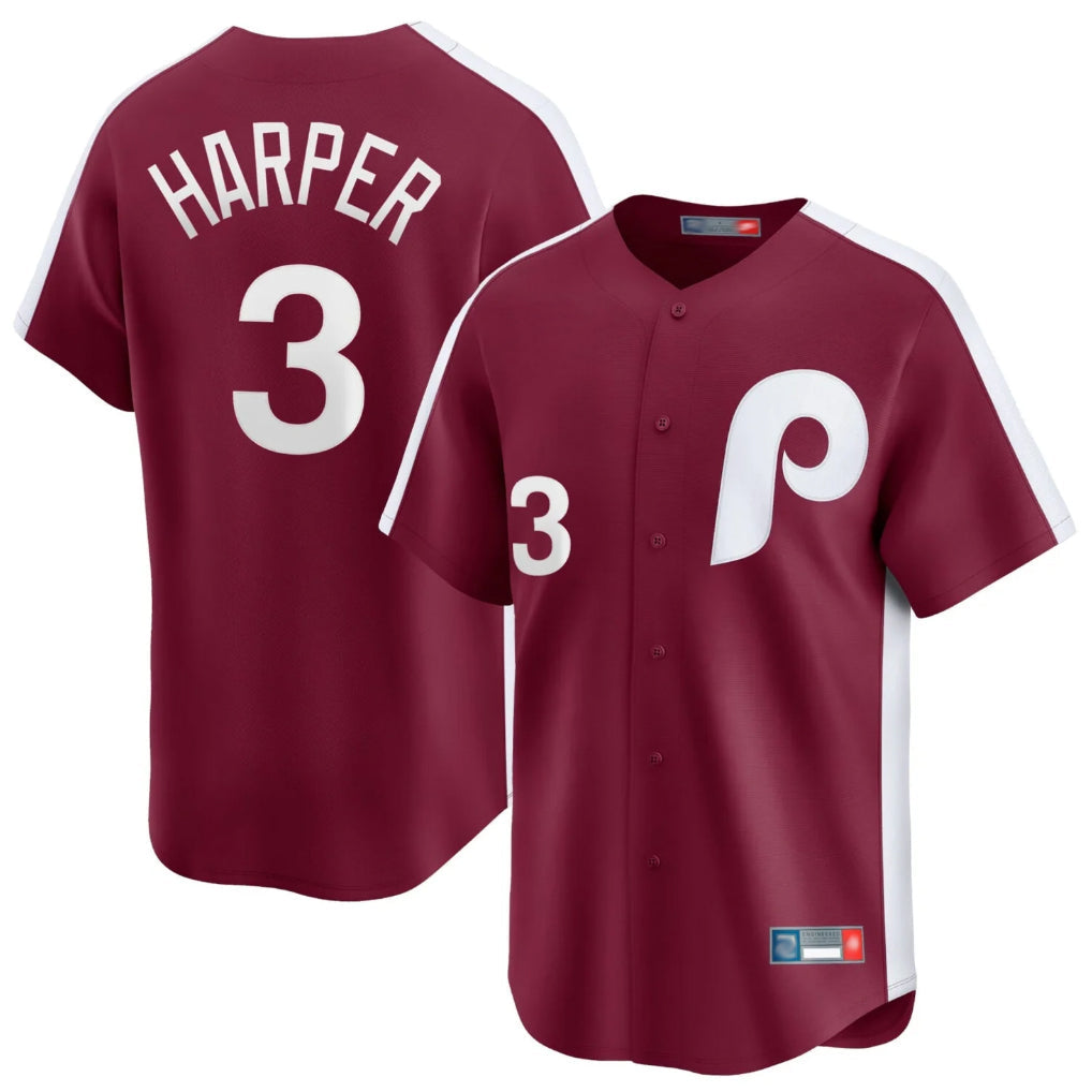 Trusc P.Phillies #3 Bryce Harper Player Red Cooperstown Collection Limited Home Stitched Jerseys