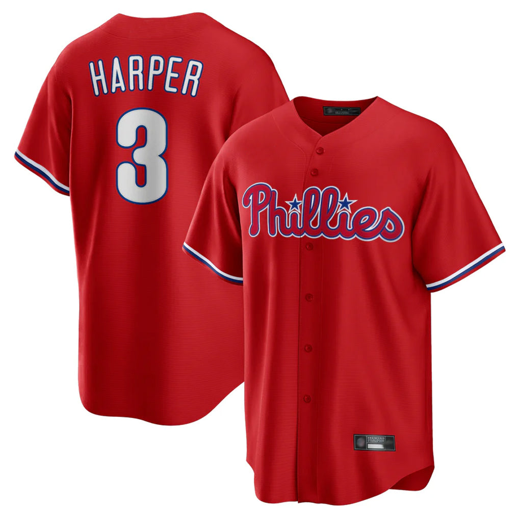 Trusc P.Phillies #3 Bryce Harper Player Red Home Game Stitched Jerseys