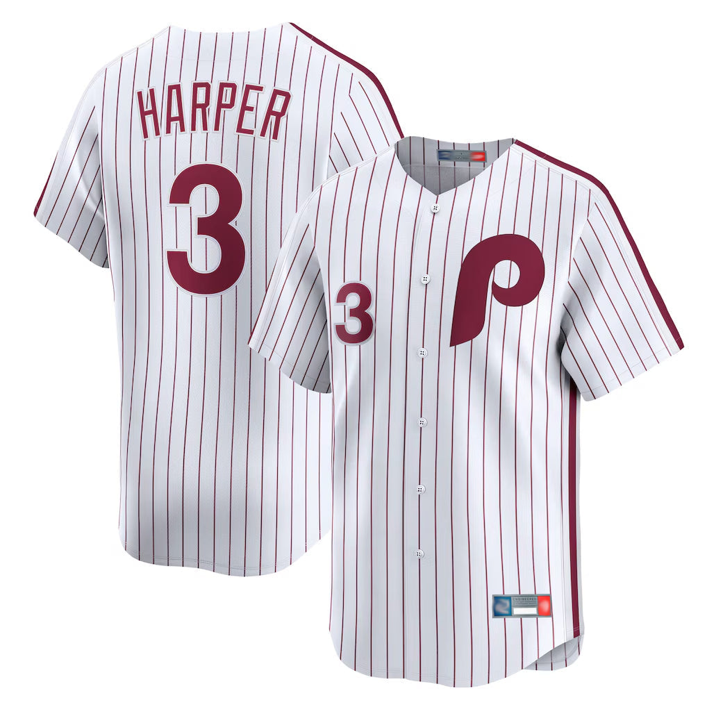 Trusc P.Phillies #3 Bryce Harper Player White Cooperstown Collection Limited Home Stitched Jerseys
