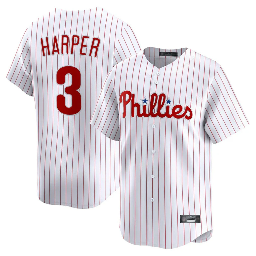 Trusc P.Phillies #3 Bryce Harper Player White Home Limited Stitched Jerseys