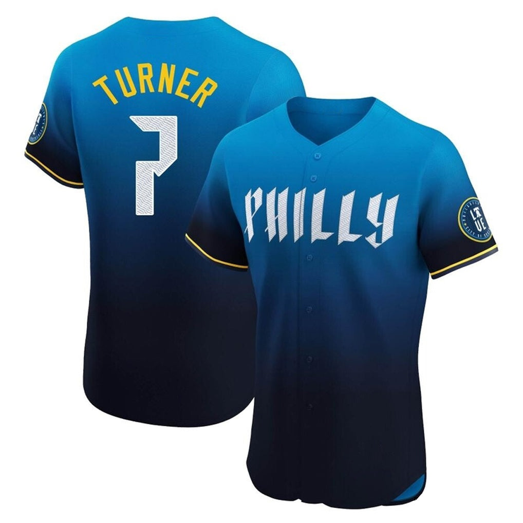 Trusc P.Phillies #7 Trea Turner Player Blue City Connect Home Limited Elite Stitched Jerseys