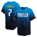 Trusc P.Phillies #7 Trea Turner Player Blue City Connect Home Limited Stitched Jerseys