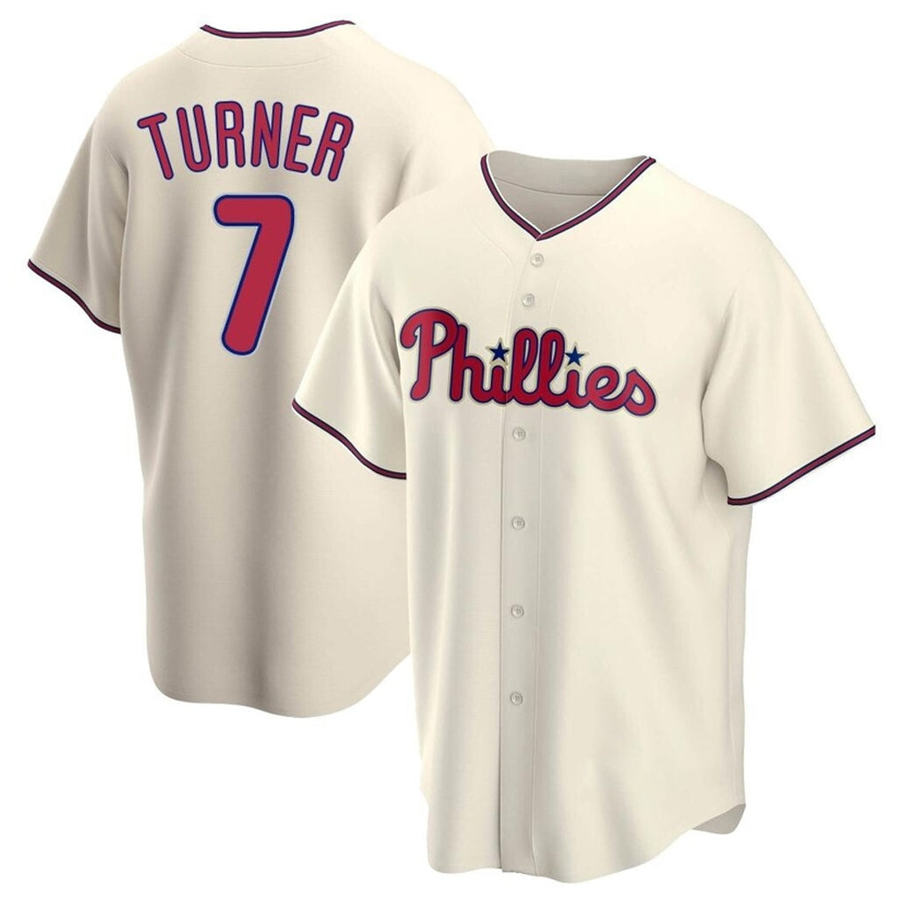 Trusc P.Phillies #7 Trea Turner Player Cream Home Game Stitched Jerseys