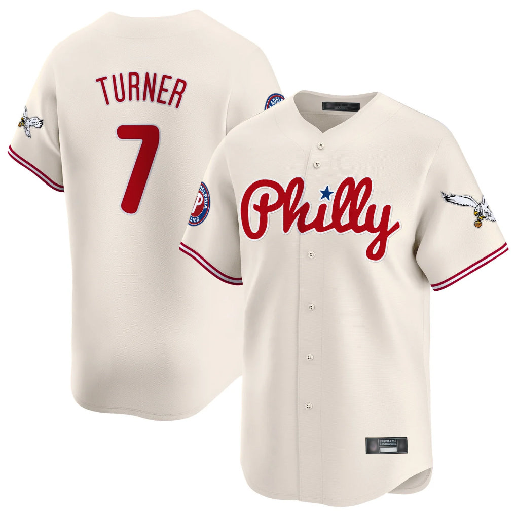 Trusc P.Phillies #7 Trea Turner Player Cream Phillies & Eagles Vapor Premier Limited Stitched Jerseys