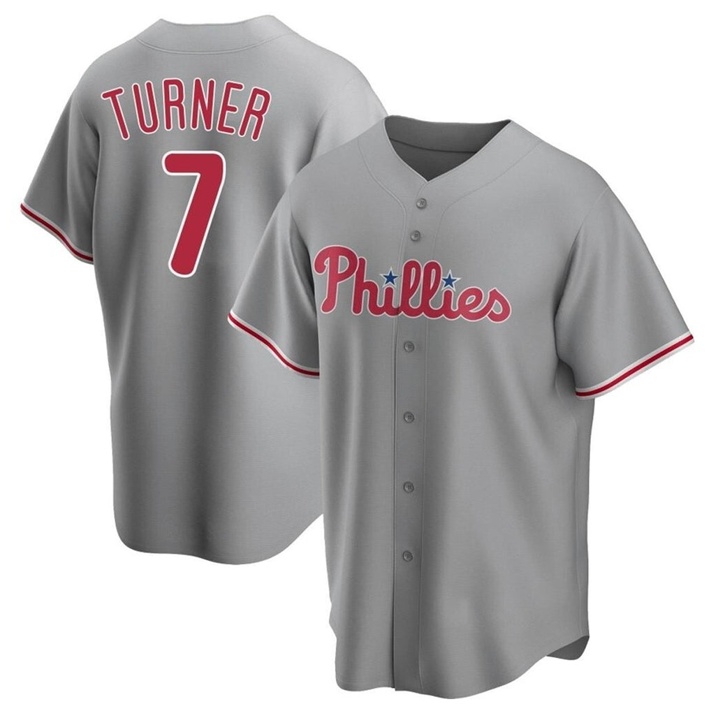 Trusc P.Phillies #7 Trea Turner Player Gray Home Game Stitched Jerseys