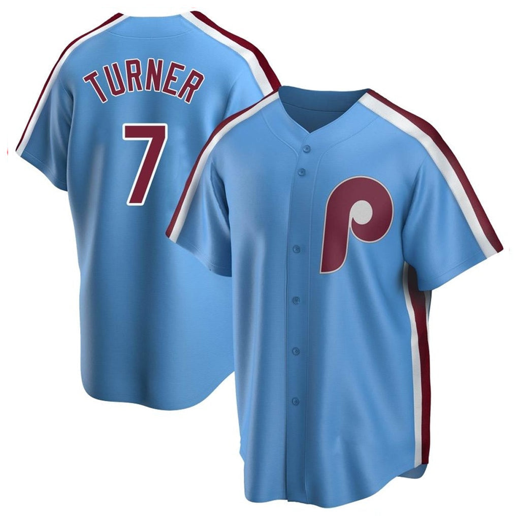 Trusc P.Phillies #7 Trea Turner Player Light Blue Home Game Stitched Jerseys