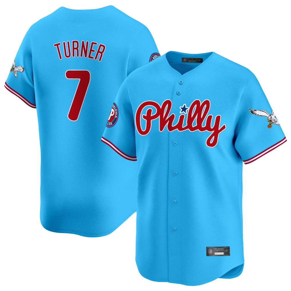 Trusc P.Phillies #7 Trea Turner Player Light Blue Phillies & Eagles Vapor Premier Limited Stitched Jerseys