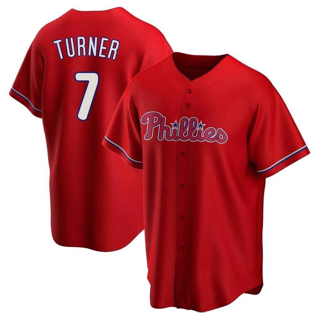 Trusc P.Phillies #7 Trea Turner Player Red Home Game Stitched Jerseys