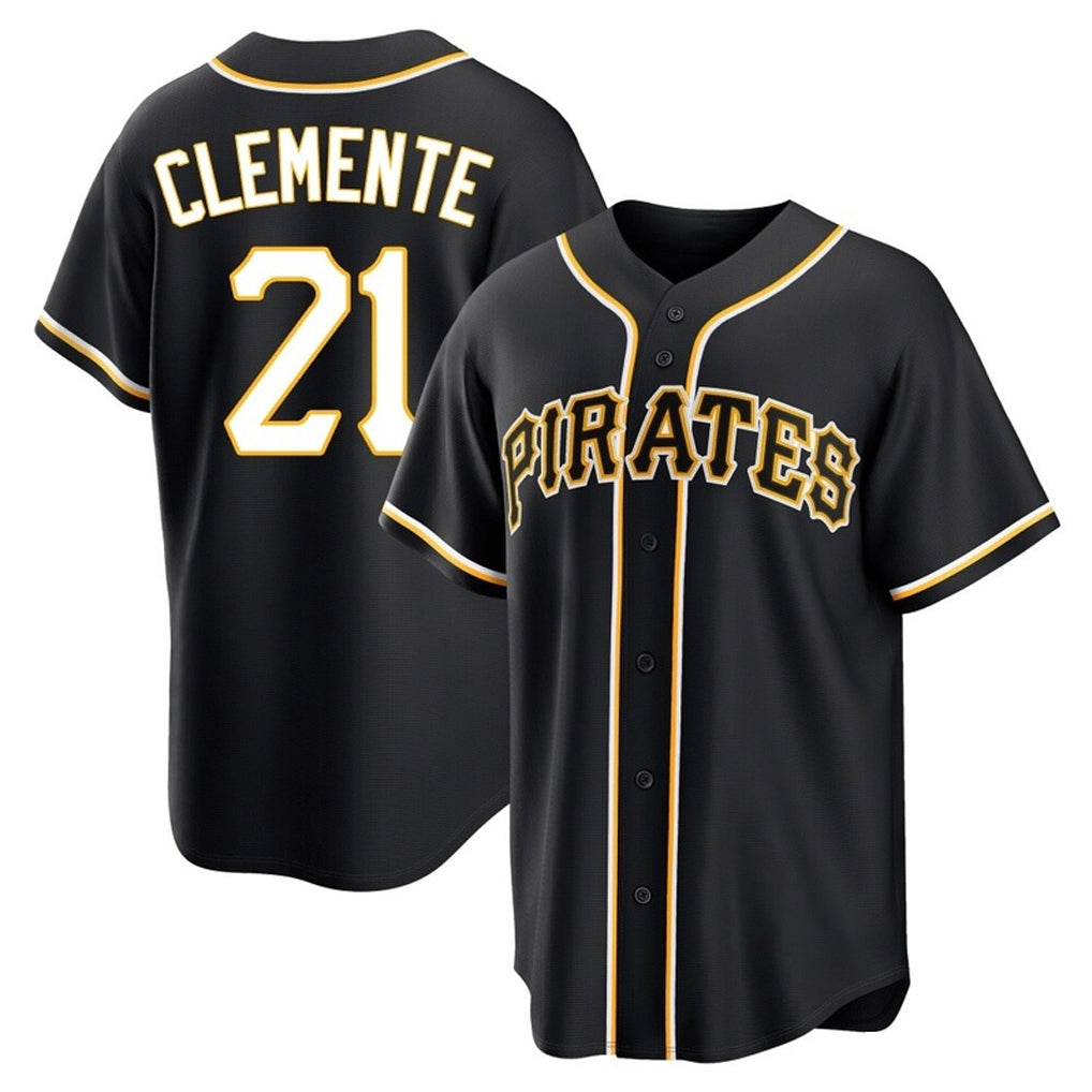 Trusc P.Pirates #21 Roberto Clemente Player Black Fashion Out Home Game Stitched Jerseys