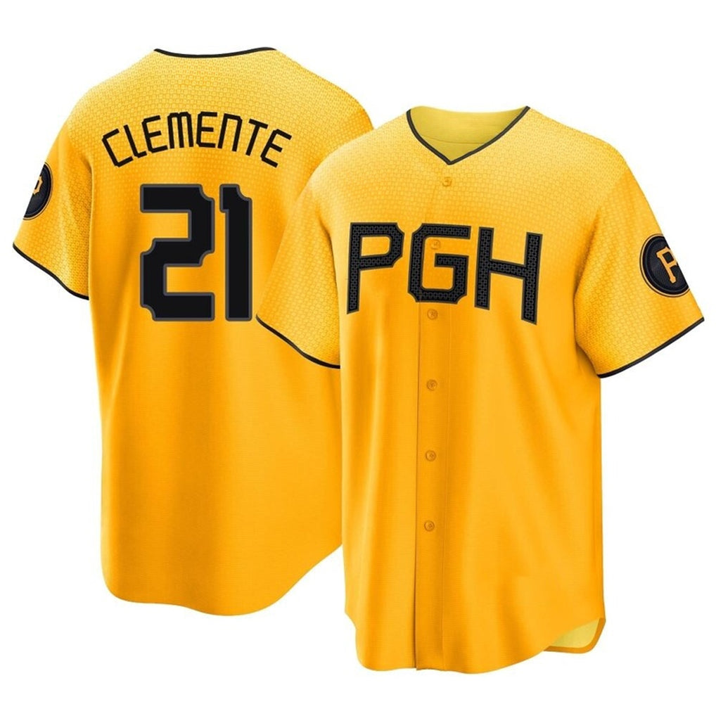 Trusc P.Pirates #21 Roberto Clemente Player Gold City Connect Home Game Stitched Jerseys