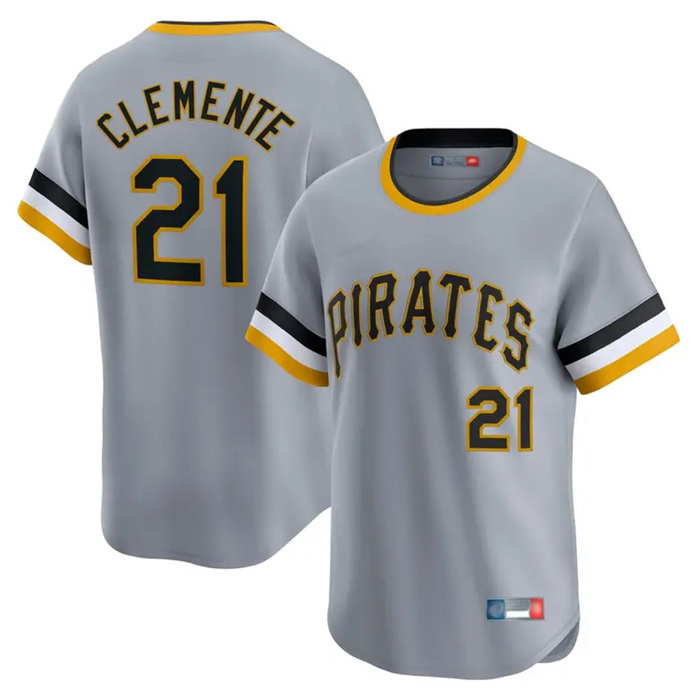 Trusc P.Pirates #21 Roberto Clemente Player Gray Throwback Cooperstown Collection Limited T-shirt Stitched Jerseys