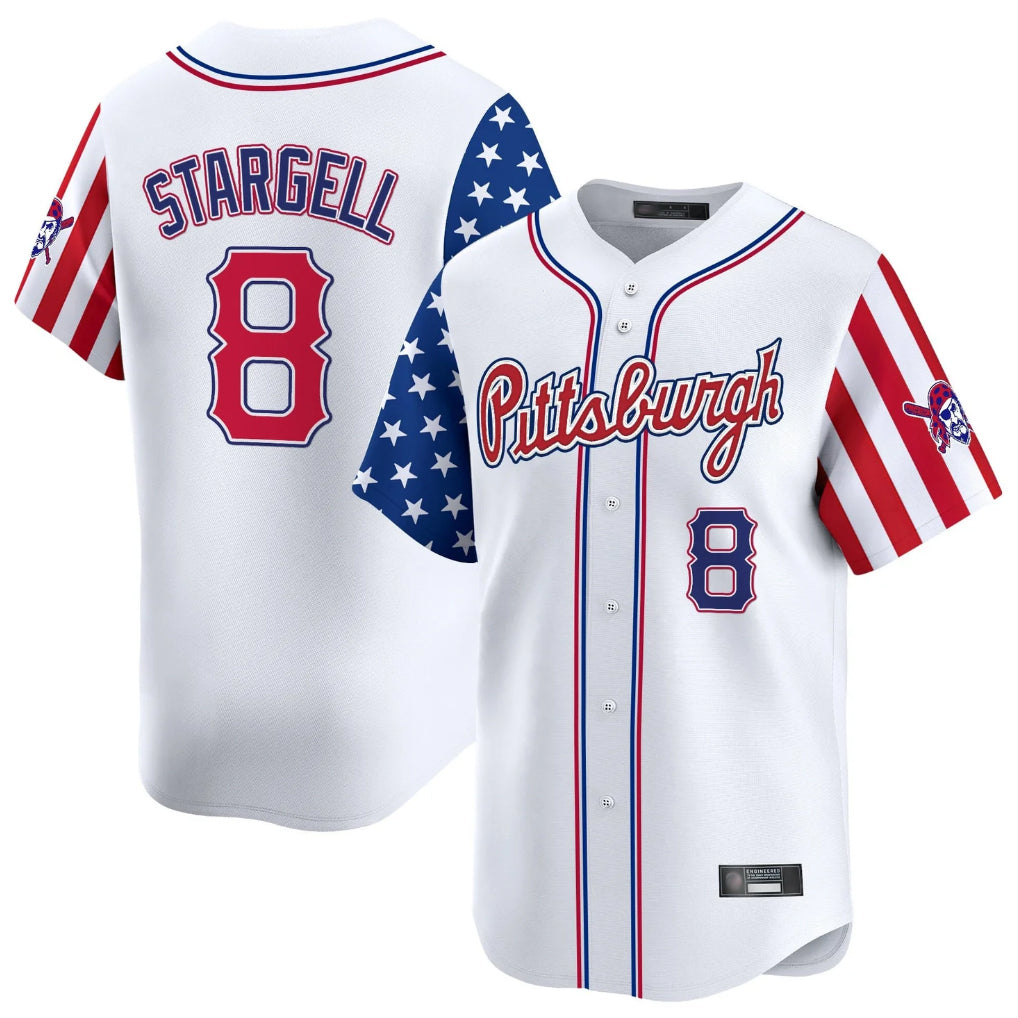 Trusc P.Pirates #8 Willie Stargell Player White 2025 Independence Day Vapor Premier Limited Stitched Jerseys