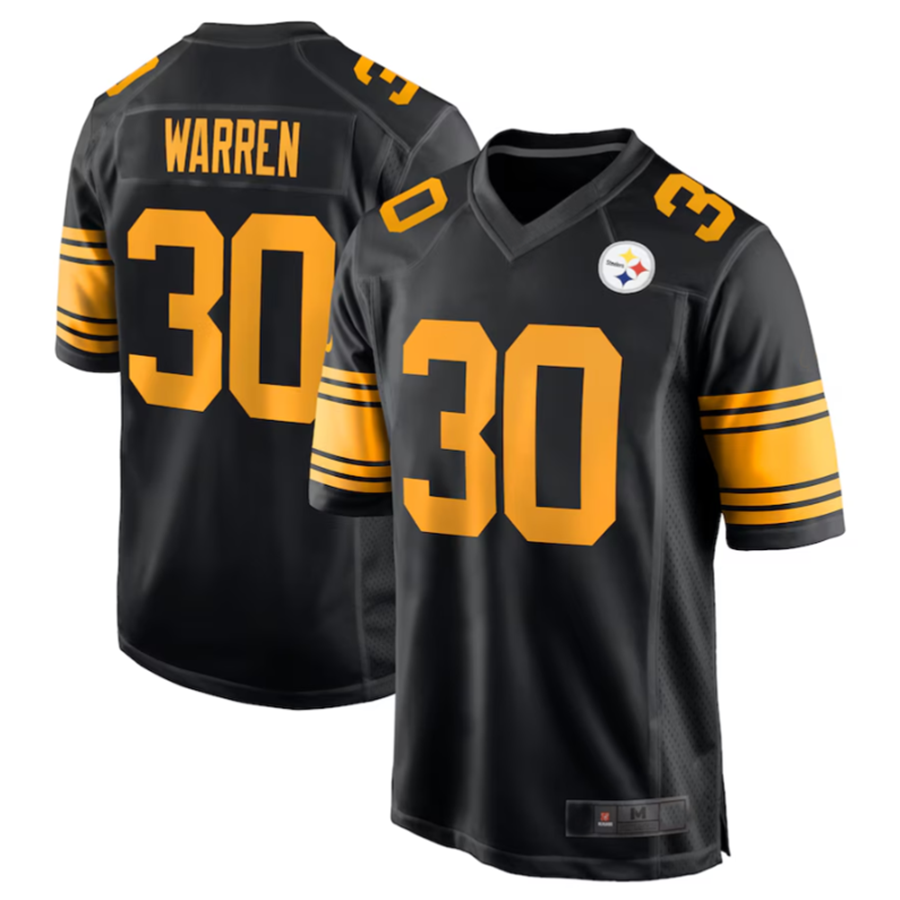 Trusc P.Steelers #30 Jaylen Warren Black Alternate Game American Stitched Jersey